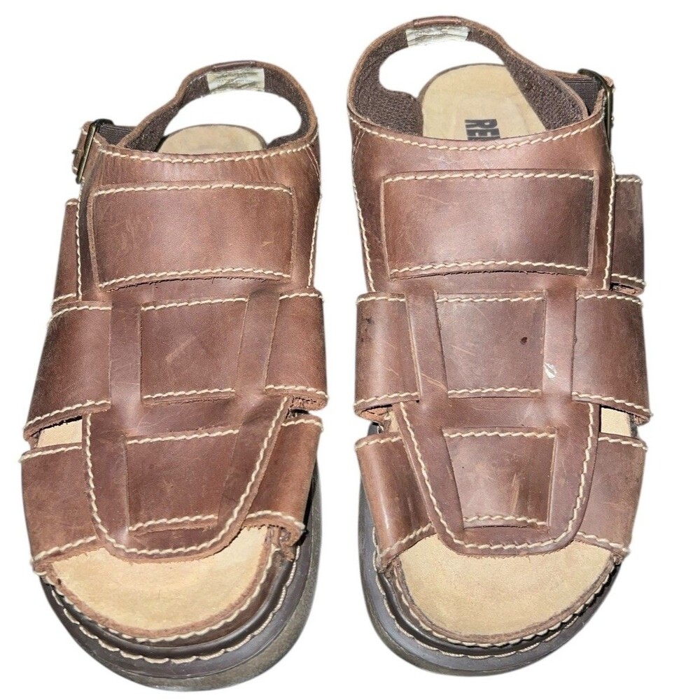 Red Stone Vintage Mens Platform Sandals Size 12 Brown Leather Buckle Shoes